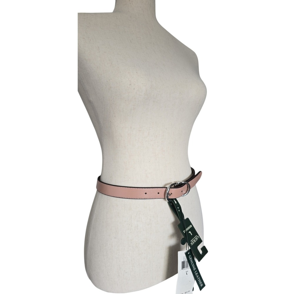NWT Lauren Ralph Lauren Reversible Crosshatch Leather Belt Pink & Taupe Sz L - Picture 7 of 8